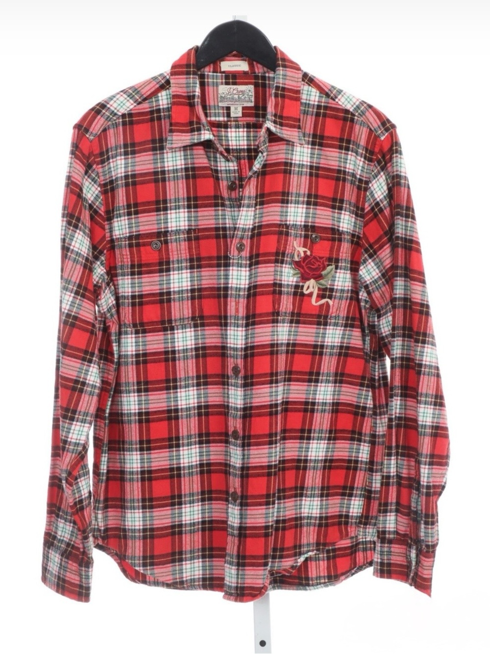 J. Crew One of a Kind Classic Red Plaid Button-Down Shirt w Custom Appliqué M